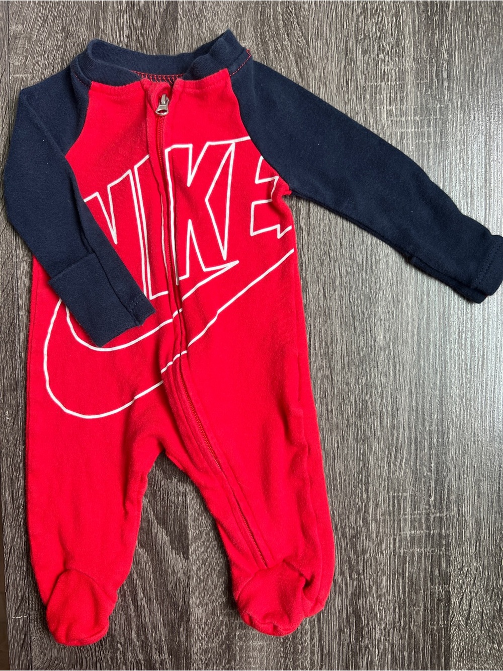 Nike Newborn Footed Sleeper Red & Navy Logo Zip Pajamas